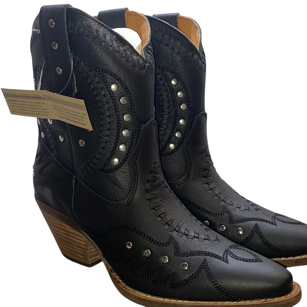 Dingo‎ Black Leather Ankle Boots with Studded Details